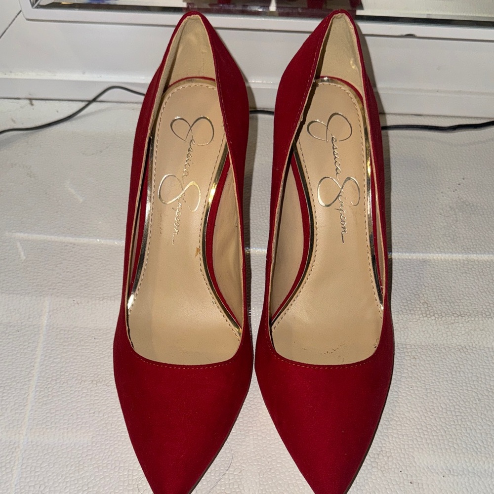 Jessica Simpson Red Pointed-Toe Suede Pumps